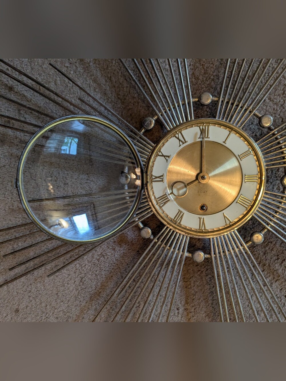 MCM Retro Starburst Sunburst Atomic Wall Clock Gold Germany Nostalgic - Picture 5 of 9